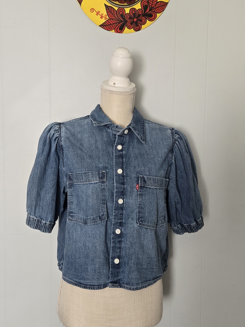 Levi's Girls' Blue Denim Puff-Sleeve Shirt